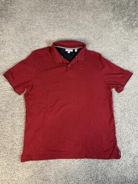 Ted Baker Polo Shirt Mens L Red Geometric Short Sleeve 100% Cotton Collared